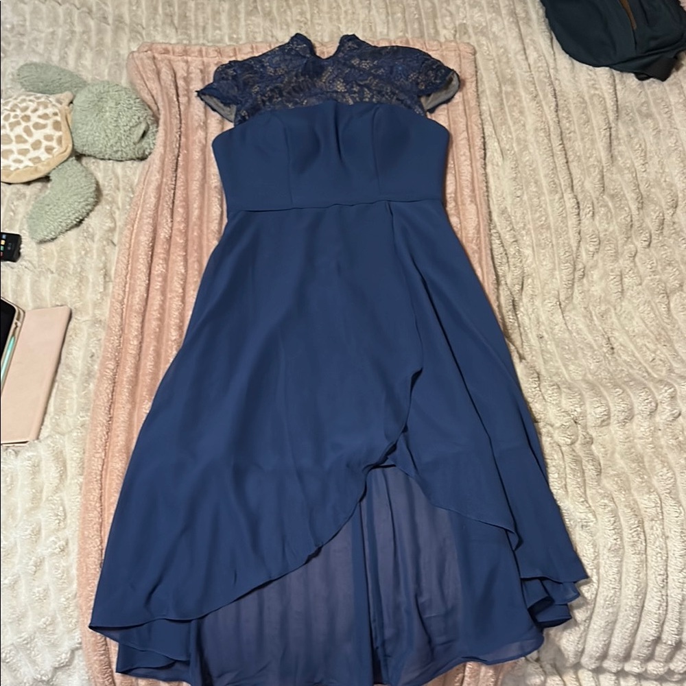 JJs House Blue Asymmetrical High Low Cocktail Dress